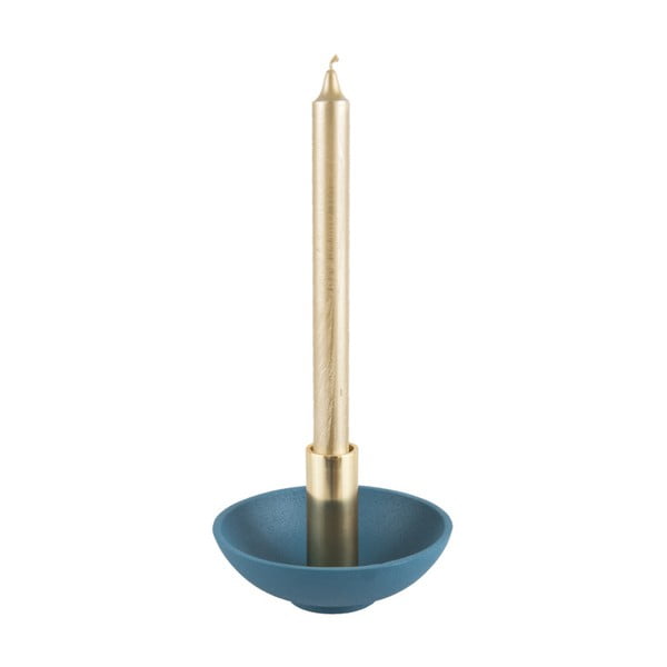 Mėlyna žvakidė su aukso spalvos detalėmis PT LIVING Nimble, aukštis 9,5 cm