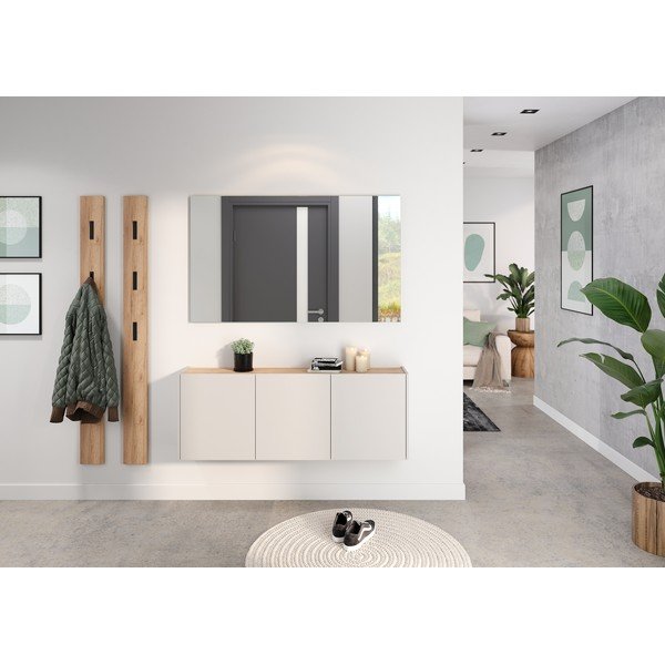 Kreminės spalvos pakabinama spintelė iš ąžuolo 138x52x25 cm Libbiano – Germania-image-1