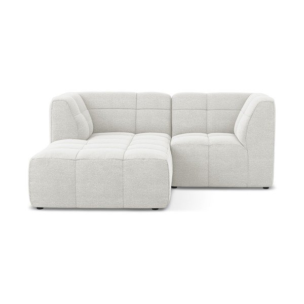 Baltos spalvos kampinė sofa iš boucle (su kairiuoju kampu/su gultu) Aloha – Makamii