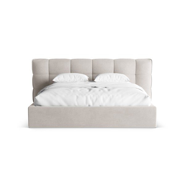 Smėlio spalvos dvigulė lova audiniu dengta su sandėliavimo vieta su lovos grotelėmis 160x200 cm Eric – Micadoni -image-4