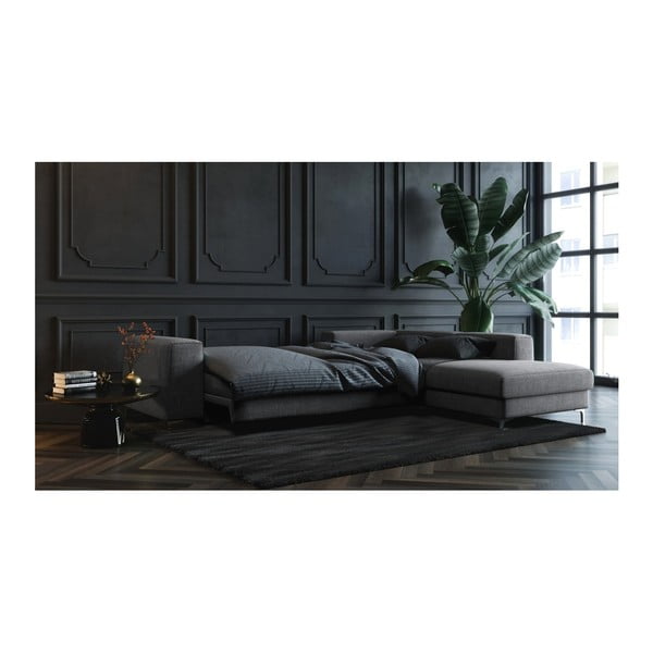 Tamsiai pilka kampinė sofa-lova Devichy Rothe, dešinysis kampas-image-3