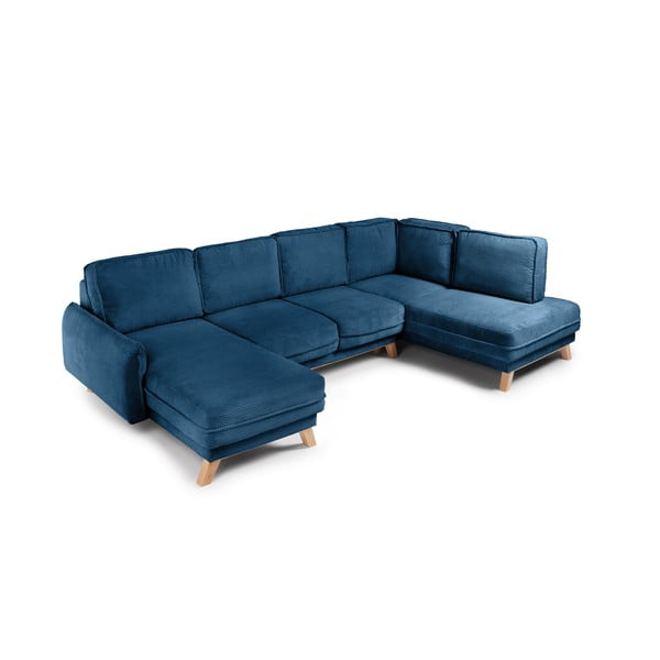 Iš kordinio velveto sulankstoma kampinė sofa mėlynos spalvos (su dešiniuoju kampu/„U“ formos) Tori – Bonami Selection-image-2
