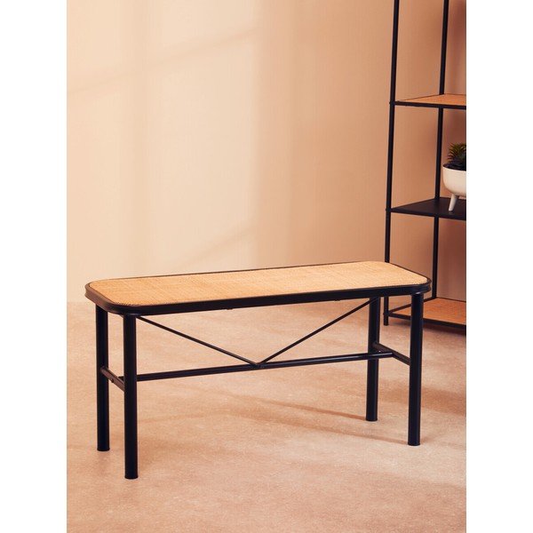 Juodos spalvos/natūralios spalvos suolas rotangas Depok – Premier Housewares-image-1