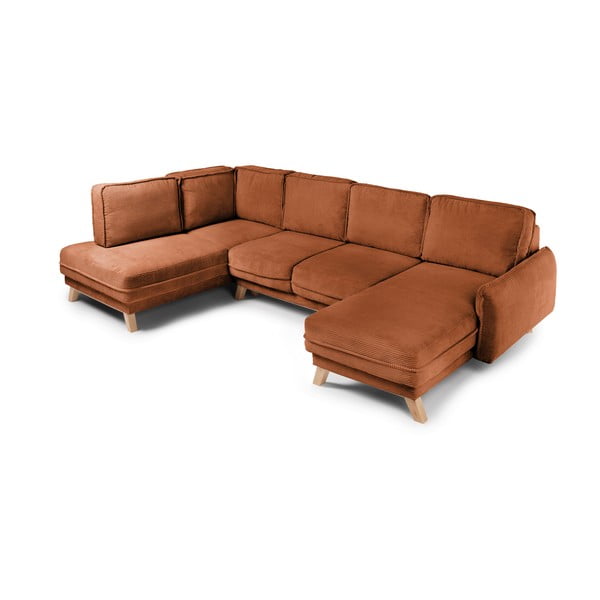 Iš kordinio velveto sulankstoma kampinė sofa oranžinės spalvos (su kairiuoju kampu/„U“ formos) Tori – Bonami Selection-image-2