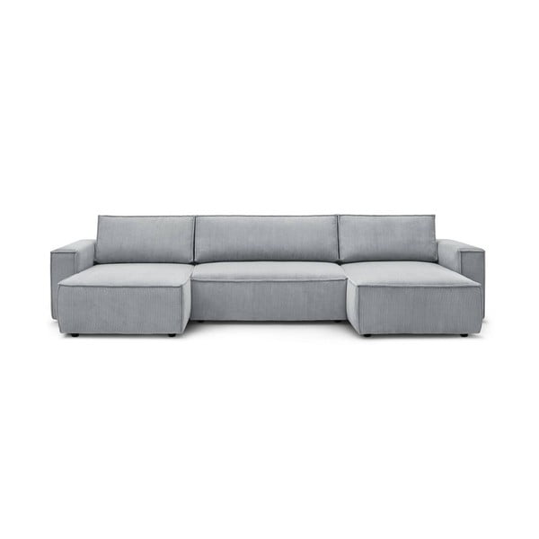 Sulankstoma kampinė sofa šviesiai pilkos spalvos iš kordinio velveto („U“ formos) Nihad – Bobochic Paris