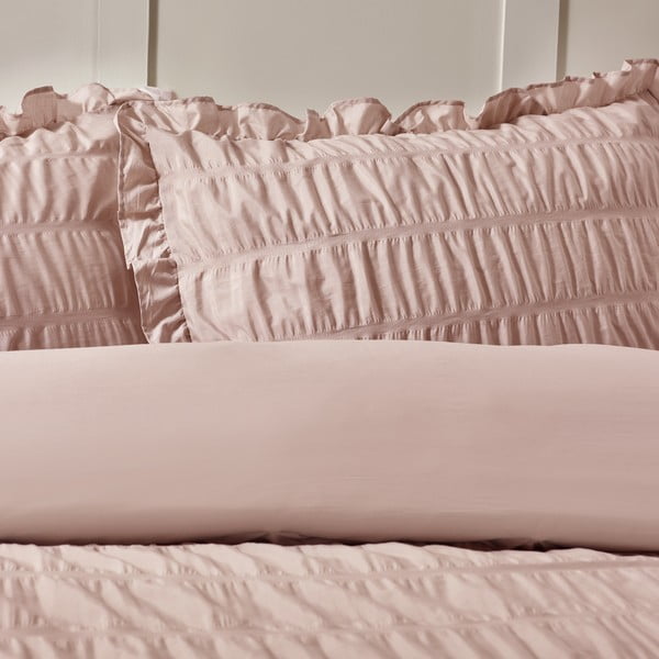 Rožinės spalvos iš banguotos tekstūros dvigulė patalynė 200x200 cm Seersucker Frill – Catherine Lansfield-image-2