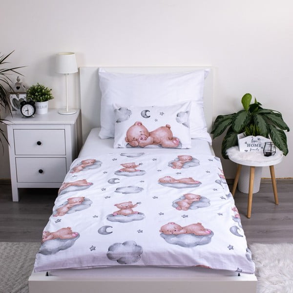 Baltos spalvos iš medvilnės vaikiška patalynė vaikiškai lovai 100x135 cm Teddy Bear "Ribbon" – Jerry Fabrics-image-2