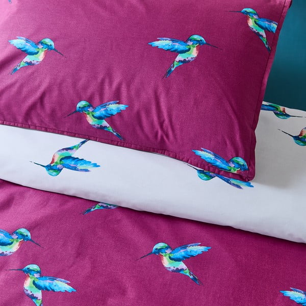 Baltos spalvos/violetinės spalvos iš medvilnės viengulė patalynė 135x200 cm Hummingbird – Their Nibs-image-4