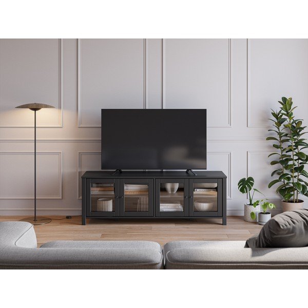 Juodos spalvos iš pušies masyvo TV spintelė 150x50x40 cm Alessandra – Marckeric-image-1