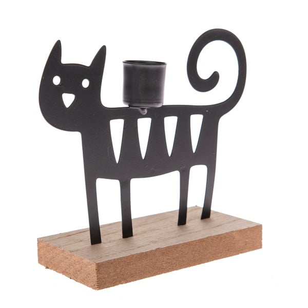 Juodos spalvos metalinė žvakidė Dakls Smiley Kitten