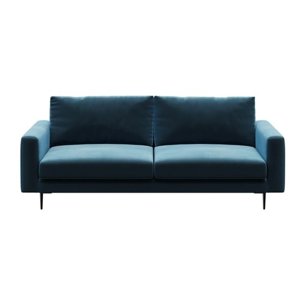 Tamsiai mėlyna aksominė sofa Devichy Levie, 222 cm