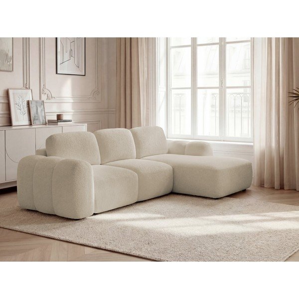 Smėlio spalvos sulankstoma/su sandėliavimo vieta kampinė sofa iš boucle (su dešiniuoju kampu/su gultu) Montaigne – Bobochic Paris-image-1