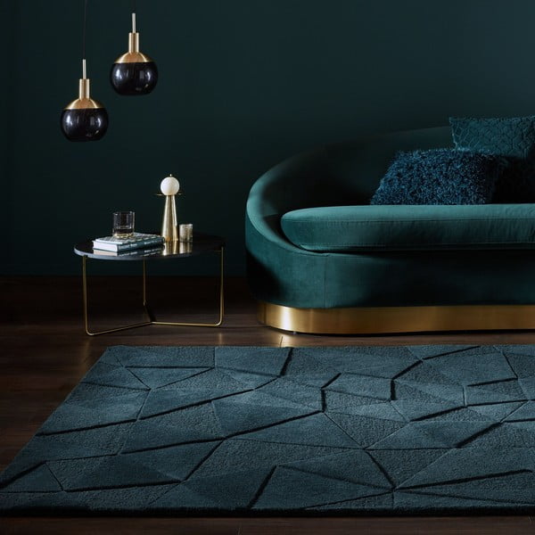 Rankų darbo žalsvai mėlynos spalvos iš vilnos kilimas 120x170 cm Shard Teal – Flair Rugs-image-1