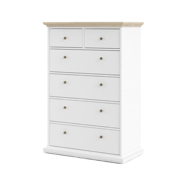 Balta komoda su ąžuolo apdailos detalėmis Tvilum Paris, 96 x 140 cm-image-2