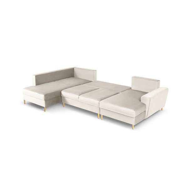Smėlio spalvos iš velveto sulankstoma/su sandėliavimo vieta kampinė sofa (su kairiuoju kampu/„U“ formos) Kyoto – Cosmopolitan Design-image-2
