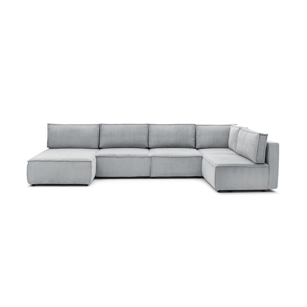 Kampinė sofa šviesiai pilkos spalvos iš kordinio velveto („U“ formos/kintama) Nihad modular – Bobochic Paris-image-3