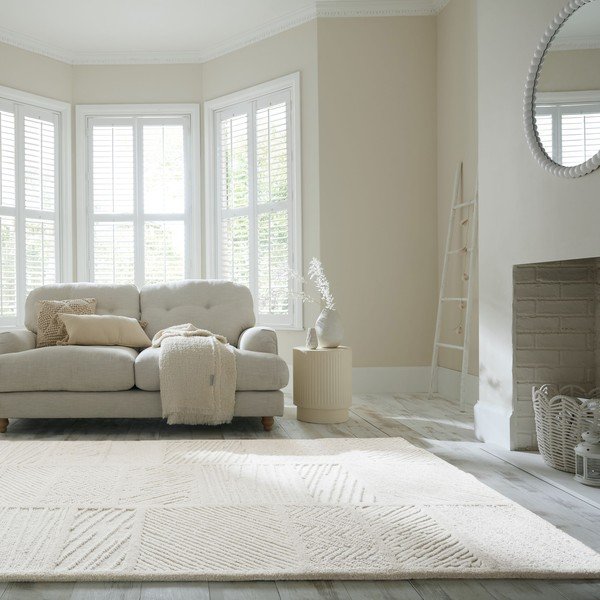 Rankų darbo baltos spalvos iš vilnos mišinio kilimas 140x200 cm Sculptured Blocks – Flair Rugs-image-1