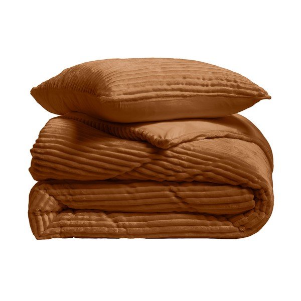 Šviesiai rudos spalvos iš flanelės dvigulė/itin ilga patalynė 3 dalių 240x220 cm Veloutea – douceur d'intérieur