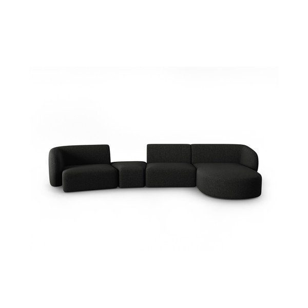 Juodos spalvos iš šenilinio audinio kampinė sofa (su dešiniuoju kampu/su gultu) Paolo – Milo Casa