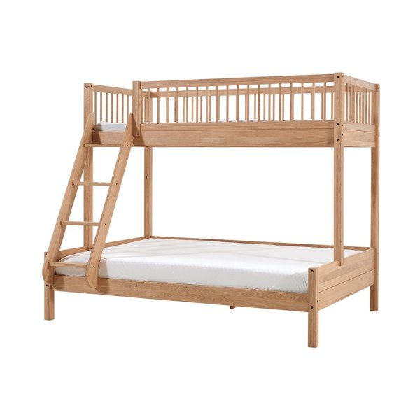 Natūralios spalvos dviauktė iš ąžuolo masyvo vaikiška lova su lovos grotelėmis 140x200/90x200 cm Forrest – Vipack-image-2