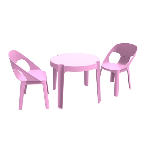 Rožinis vaikiškas sodo komplektas 1 stalas ir 2 kėdės Resol Julieta
