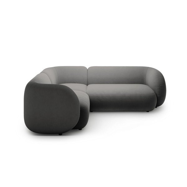 Tamsiai pilkos spalvos kampinė sofa iš velveto (su kairiuoju kampu/„L“ formos) Kate – Micadoni -image-1