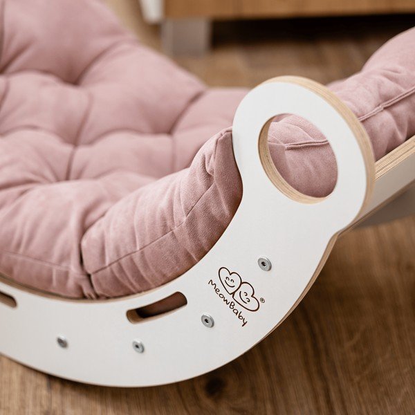 Baltos spalvos/rožinės spalvos iš pušies masyvo supamoji lenta 39x75x38 cm Montessori – Meowbaby-image-3