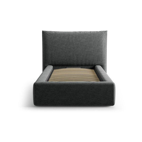 Tamsiai pilkos spalvos viengulė lova audiniu dengta su sandėliavimo vieta su lovos grotelėmis 90x200 cm Kaelle – Micadoni -image-3