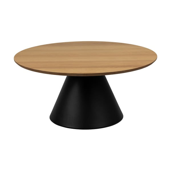 Apvalios formos kavos staliukas juodos spalvos/natūralios spalvos su ąžuolo dekoro stalviršiu ø 85 cm Soli – Actona