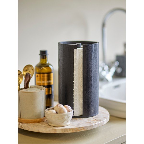 Juodos spalvos iš medienos popierinio rankšluosčio stovas ø 14,5 cm Celian – Bloomingville-image-1