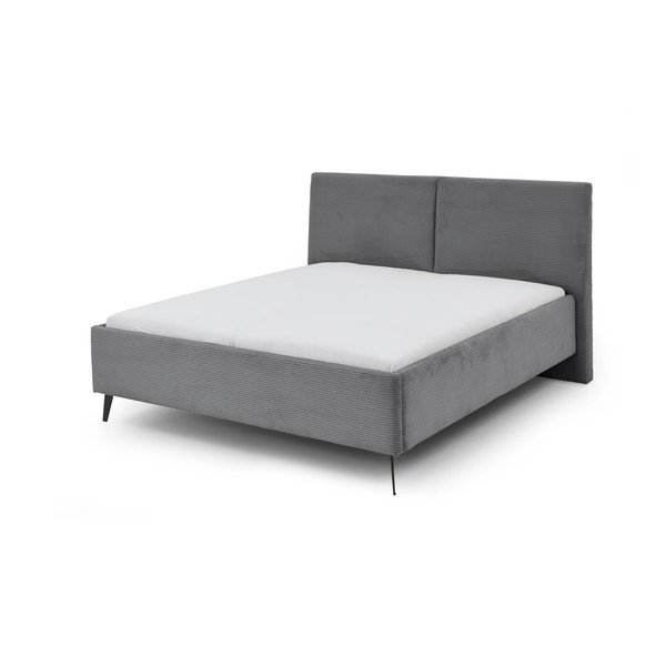 Pilkos spalvos dvigulė lova audiniu dengta be grotelių 180x200 cm Lando – Meise Möbel