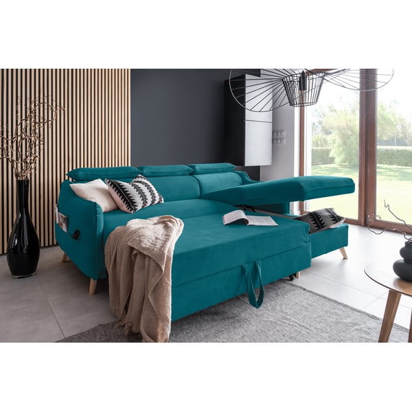 Sulankstoma kampinė sofa iš velveto turkio spalvos (su dešiniuoju kampu) Sweet Harmony – Miuform-image-4