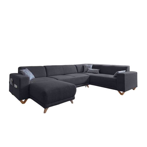 Antracito spalvos sulankstoma/su sandėliavimo vieta kampinė sofa (su dešiniuoju kampu/„U“ formos) Classy Sophie – Miuform