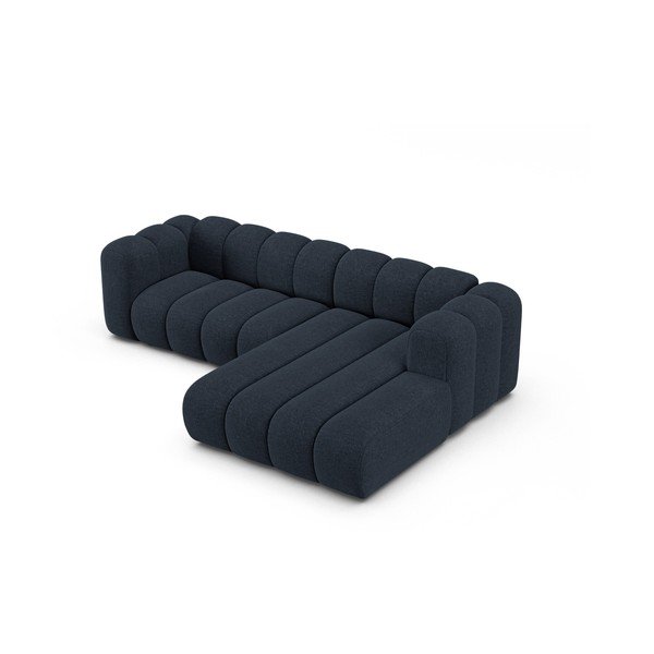 Tamsiai mėlynos spalvos kampinė sofa iš šenilinio audinio (su dešiniuoju kampu/su gultu) Lupine – Micadoni -image-2