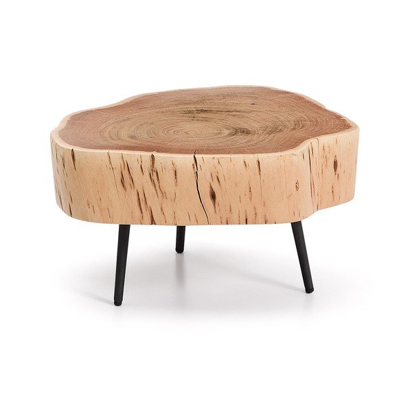 Natūralios spalvos apvalios formos kavos staliukas su akacijos stalviršiu 49x47 cm Tanive – Kave Home