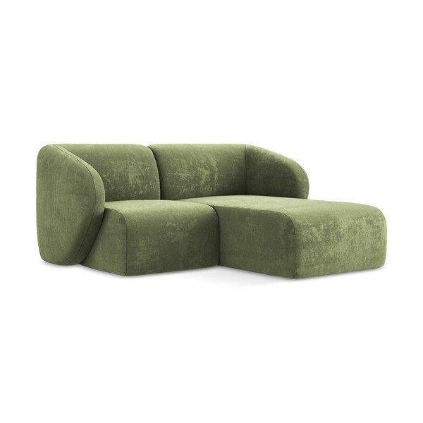 Žalios spalvos kampinė sofa iš šenilinio audinio (su dešiniuoju kampu/su gultu) Lani – Makamii-image-1