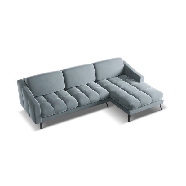 Šviesiai mėlynos spalvos iš velveto kampinė sofa (su dešiniuoju kampu) Nalu – Makamii-image-4