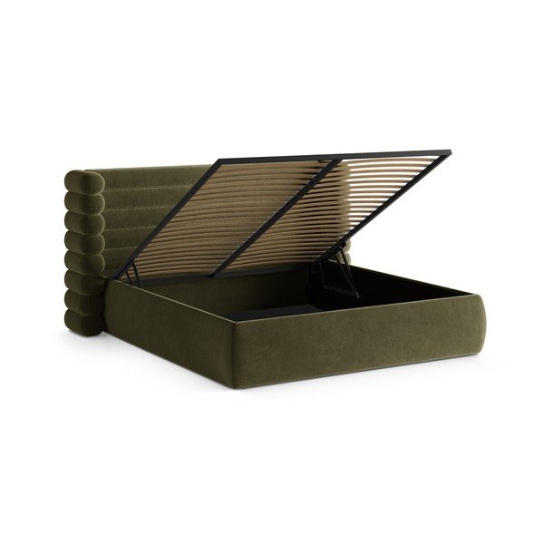 Žalios spalvos dvigulė lova audiniu dengta su sandėliavimo vieta su lovos grotelėmis 160x200 cm Mount – Micadoni -image-2