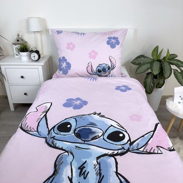 Šviesiai rožinės spalvos iš medvilnės viengulė vaikiška patalynė 140x200 cm Lilo & Stitch "Pink" – Jerry Fabrics-image-3