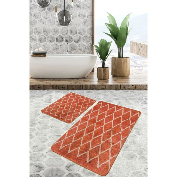 Terakotos spalvos iš velveto vonios kilimėliai 2 vnt. 60x100 cm – Mila Home-image-2