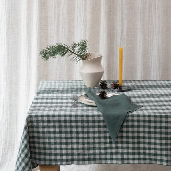 Iš lino staltiesė 140x200 cm Forest Green Gingham – Linen Tales-image-2