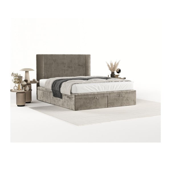 Dvigulė lova smėlio spalvos audiniu dengta su sandėliavimo vieta 180x200 cm Mavel – Maison de Rêve-image-2