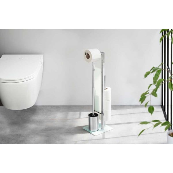 Tualetinio popieriaus laikiklis ir šepečio stovas iš nerūdijančio plieno matinės sidabrinės spalvos Rivalta – Wenko-image-1