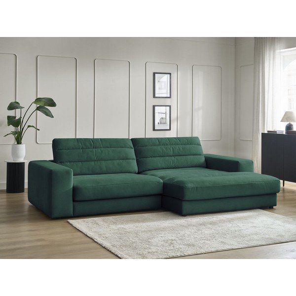 Žalios spalvos kampinė sofa iš velveto (su dešiniuoju kampu/su gultu) Sierra – Bobochic Paris-image-1