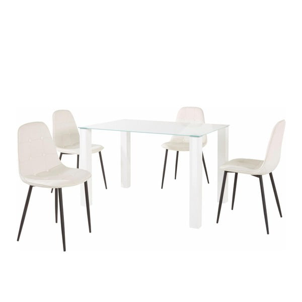 Valgomojo stalo ir 4 baltų kėdžių rinkinys "Støraa Dante", stalo ilgis 120 cm