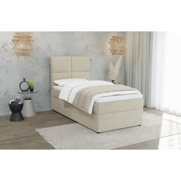 Viengulė lova smėlio spalvos audiniu dengta su sandėliavimo vieta su lovos grotelėmis 90x200 cm Lena – Ropez-image-1