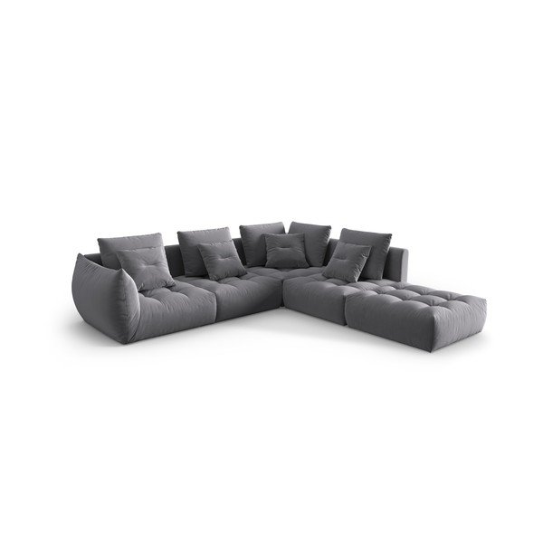 Tamsiai pilkos spalvos iš velveto kampinė sofa (su dešiniuoju kampu/„L“ formos) Bloom – Micadoni -image-2