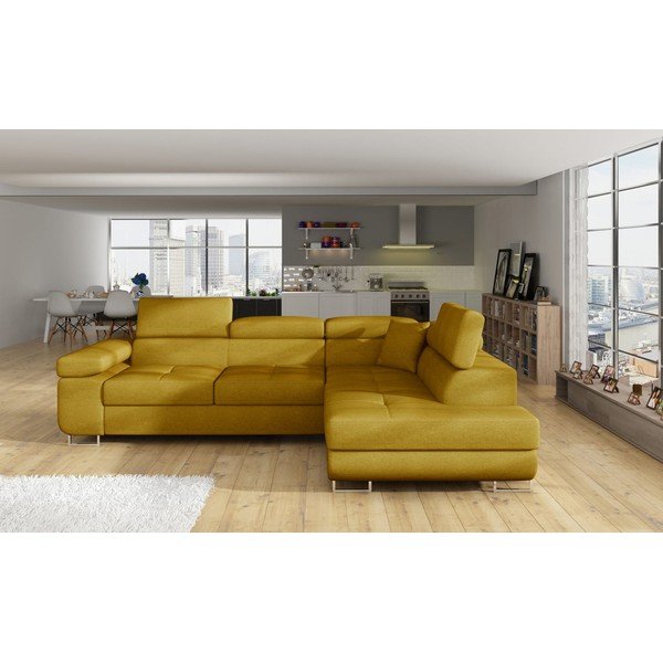 Geltonos spalvos sulankstoma/su sandėliavimo vieta kampinė sofa (su dešiniuoju kampu/„L“ formos) Anton – ELTAP-image-1