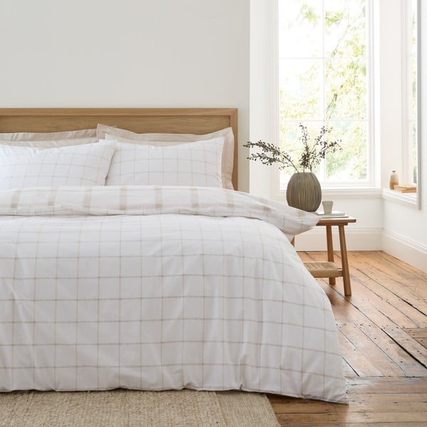 Smėlio spalvos iš medvilnės dvigulė patalynė 200x200 cm Oxton Check – Bianca-image-2