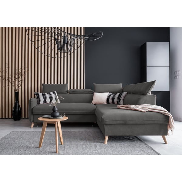 Sulankstoma kampinė sofa iš velveto tamsiai pilkos spalvos (su dešiniuoju kampu) Sweet Harmony – Miuform-image-1